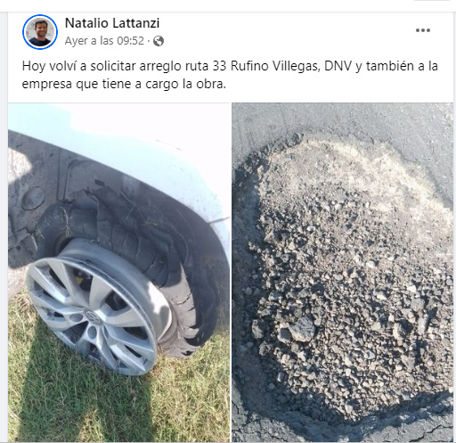 El intendente de Rufino festejó el triunfo de Milei y hoy pide que hagan la obra en la Ruta Nacional 33