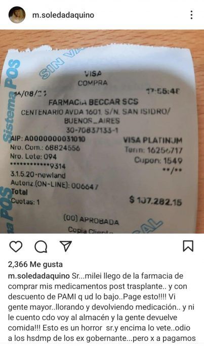 La ex esposa de Tinelli publicó los precios de sus medicamentos pos trasplante: «Esto es un horror»