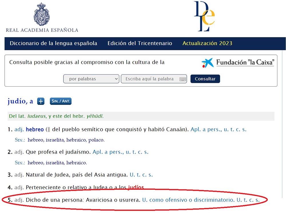 El diccionario de la RAE admite una definición discriminatoria de la palabra «judío» y la Justicia argentina ordena su bloqueo