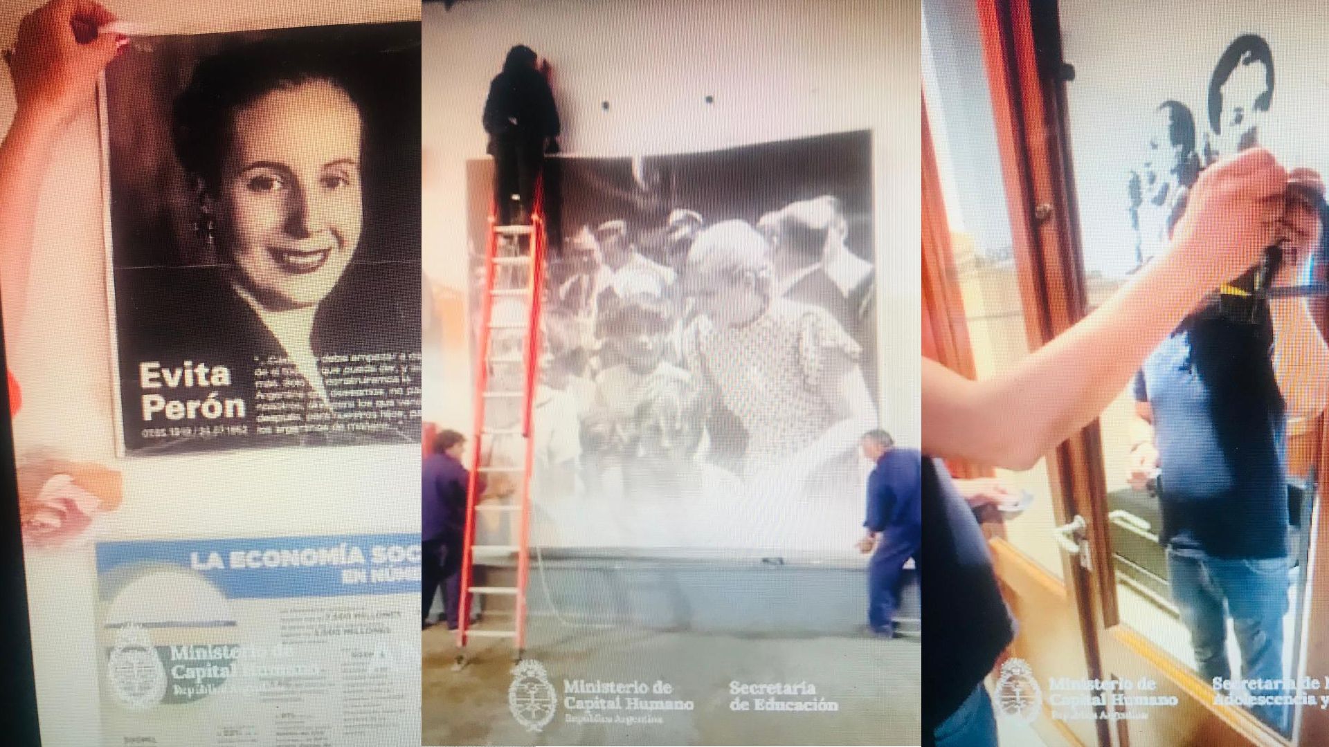 Pettovello mandó retirar posters de Evita Perón en la sede de la ANSES